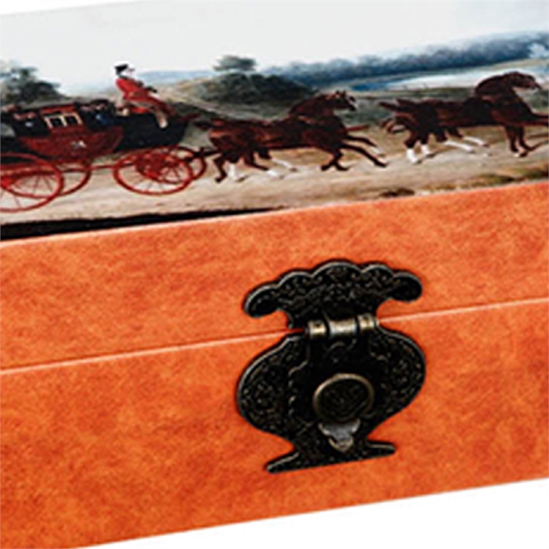Storage Box Set of 2- Hunting Dogs and Horse Drawn Carriage Print- Brown