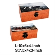 Storage Box Set of 2- Hunting Dogs and Horse Drawn Carriage Print- Brown