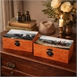 Storage Box Set of 2- Hunting Dogs and Horse Drawn Carriage Print- Brown