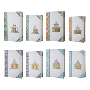 Meer Book Storage Box Set of 8- Chinoiserie Architectural Design- White