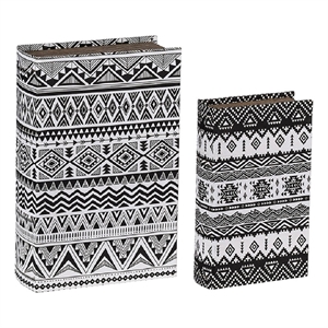 Decorative Book Storage Box Set of 2- White Black Geometric Pattern