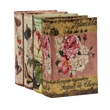 Meer Faux Book Storage Box Set of 4- Vintage Flowers Butterflies- Pink Silk