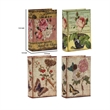 Meer Faux Book Storage Box Set of 4- Vintage Flowers Butterflies- Pink Silk