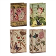 Meer Faux Book Storage Box Set of 4- Vintage Flowers Butterflies- Pink Silk
