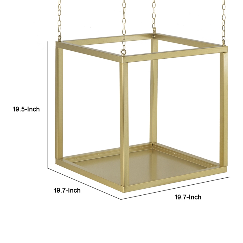 Hanging Open Plant Shelf with Chain- 20 Inch Square Gold Iron Frame