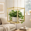 Hanging Open Plant Shelf with Chain- 20 Inch Square Gold Iron Frame