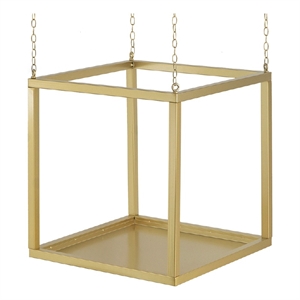 Hanging Open Plant Shelf with Chain- 20 Inch Square Gold Iron Frame