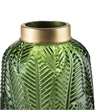 Dsy Floral Vase with Gold Rim- Embossed Fern Leaf- Green Glass 10 Inch