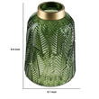 Dsy Floral Vase with Gold Rim- Embossed Fern Leaf- Green Glass 10 Inch