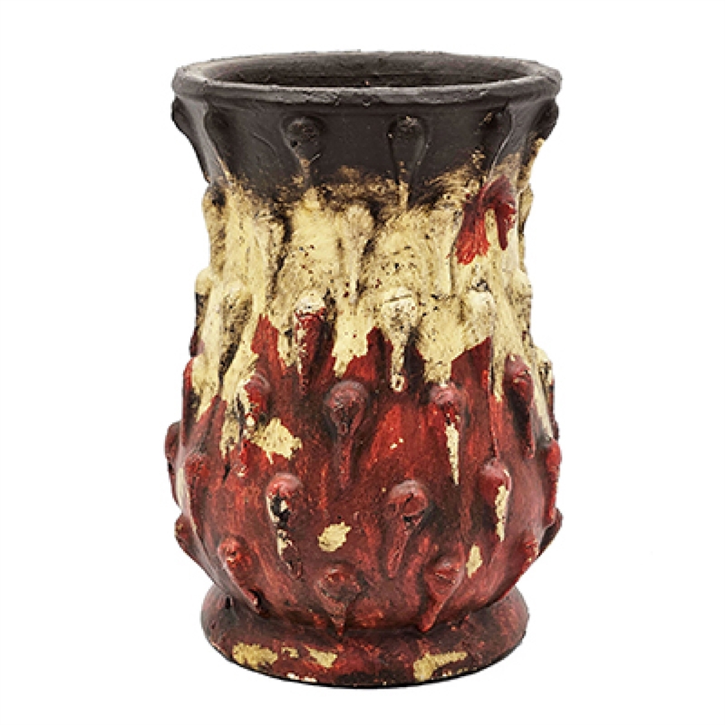 Decorative Flower Vase- 10 Inch Textured Red Cream and Brown Terracotta