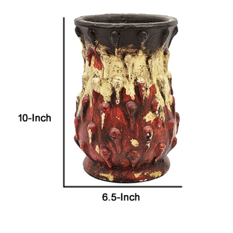 Decorative Flower Vase- 10 Inch Textured Red Cream and Brown Terracotta