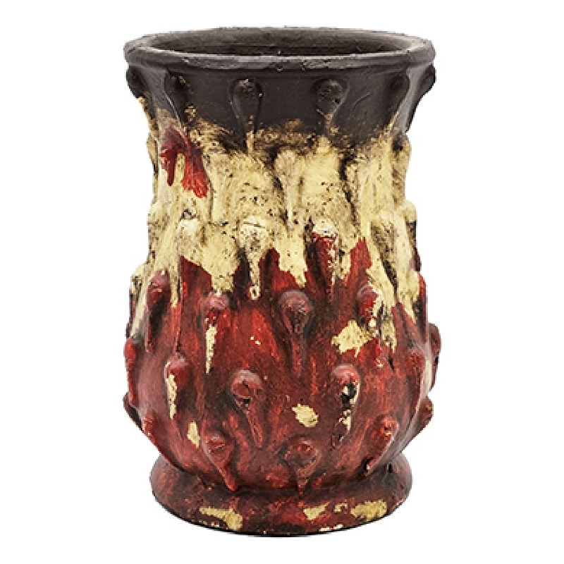 Decorative Flower Vase- 10 Inch Textured Red Cream and Brown Terracotta