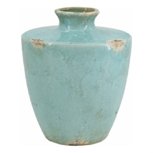Tery Decorative Flower Vase- 10 Inch- Glazed Blue Patina Terracotta