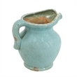 Tery Decorative Flower Vase with Handle- 9 Inch- Glazed Blue Terracotta