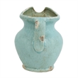 Tery Decorative Flower Vase with Handle- 9 Inch- Glazed Blue Terracotta