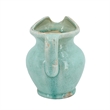 Tery Decorative Flower Vase with Handle- 9 Inch- Glazed Blue Terracotta