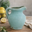 Tery Decorative Flower Vase with Handle- 9 Inch- Glazed Blue Terracotta
