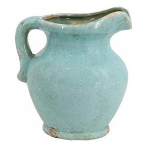 Tery Decorative Flower Vase with Handle- 9 Inch- Glazed Blue Terracotta