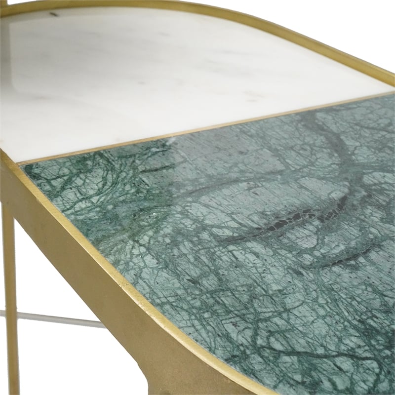 2pc Nesting Table Set- Marble Inlay Oval Top in White and Green- Gold Iron