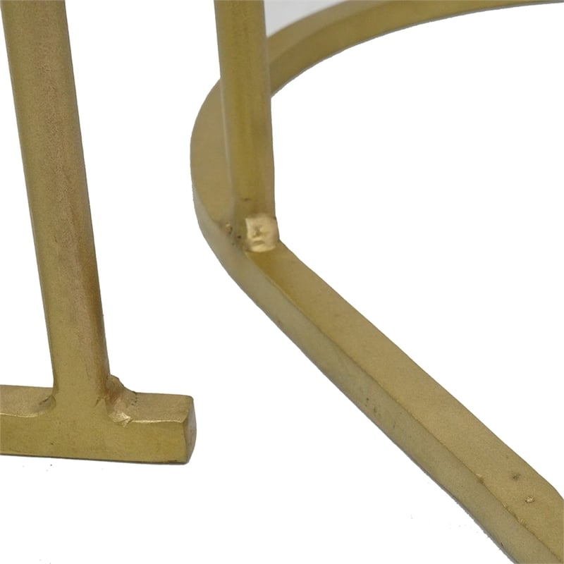 2pc Nesting Table Set- Marble Inlay Oval Top in White and Green- Gold Iron