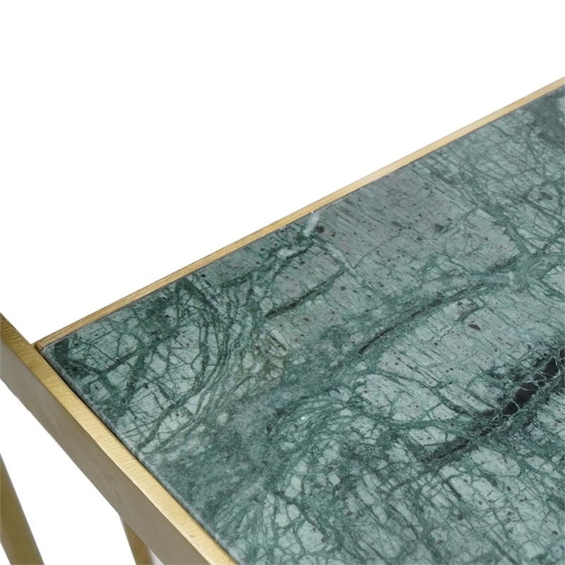 2pc Nesting Table Set- Marble Inlay Oval Top in White and Green- Gold Iron