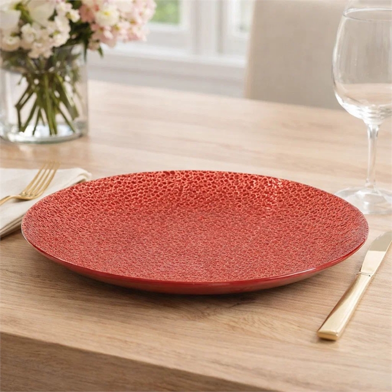 Decorative Tabletop Accent Plate- 20 Inch Red Gold Speckled Finish