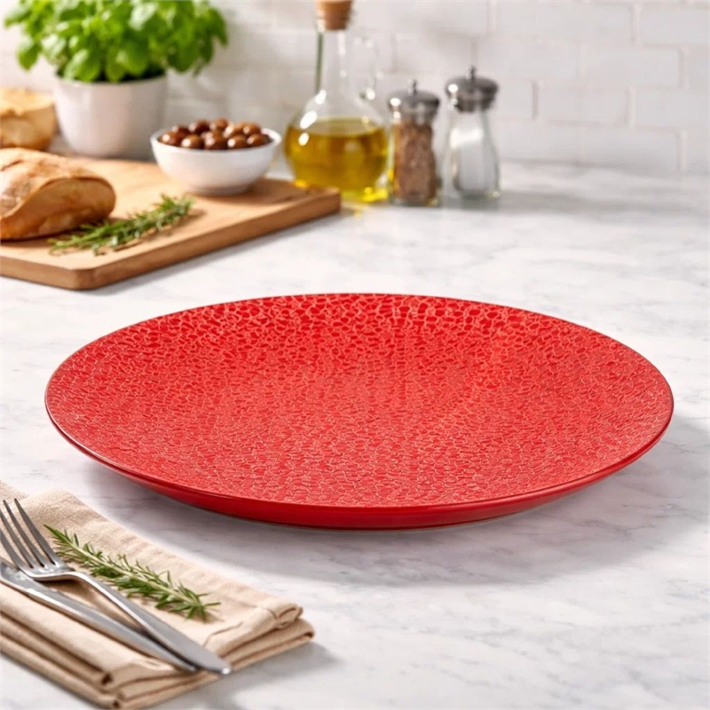 Decorative Tabletop Accent Plate- 20 Inch Red Gold Speckled Finish