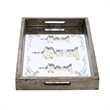 Gery Serving Tray Set of 2- Patterned Glass Base and Rustic Brown Frame