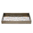 Gery Serving Tray Set of 2- Patterned Glass Base and Rustic Brown Frame