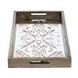 Gery Serving Tray Set of 2- Patterned Glass Base and Rustic Brown Frame
