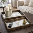Gery Serving Tray Set of 2- Patterned Glass Base and Rustic Brown Frame