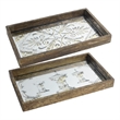Gery Serving Tray Set of 2- Patterned Glass Base and Rustic Brown Frame