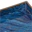 Decorative Serving Tray Set of 2- Cutout Handles- Blue Gold Faux Marble