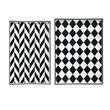 Set of 2 Serving Trays- Black and White Checkered and Chevron Pattern