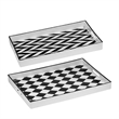 Set of 2 Serving Trays- Black and White Checkered and Chevron Pattern