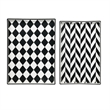 Set of 2 Serving Trays- Black and White Checkered and Chevron Pattern