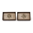 Decorative Serving Tray Set of 2- Vintage Emblem Design- Cream Brown