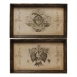 Decorative Serving Tray Set of 2- Vintage Emblem Design- Cream Brown