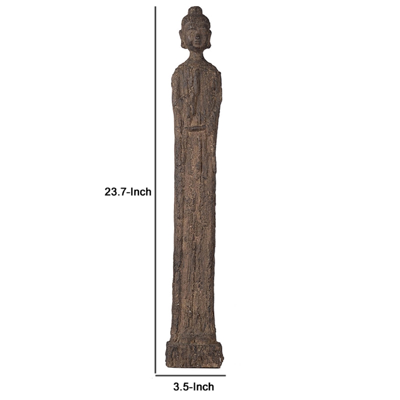 Reva Standing Buddha Sculpture- Distressed Brown Polyresin 24 Inch
