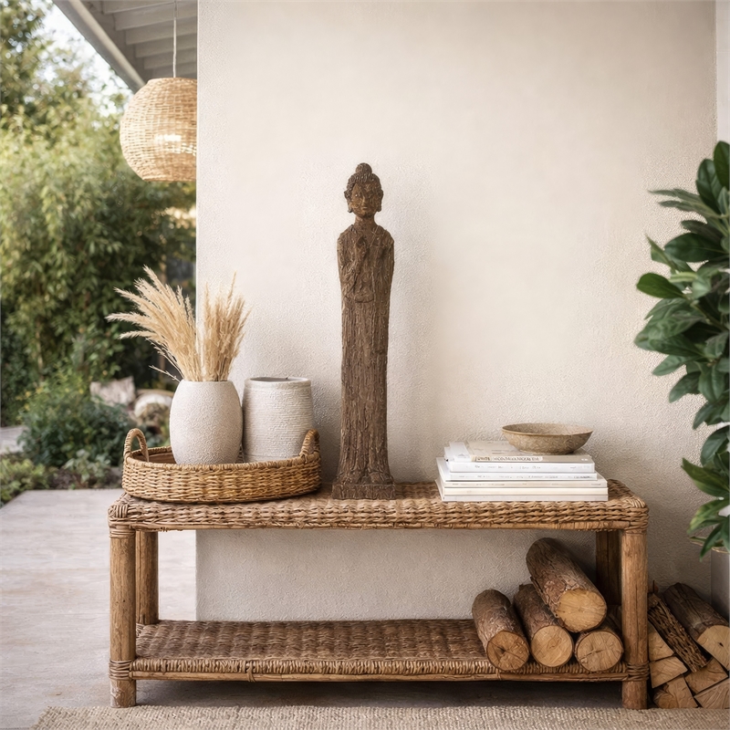 Reva Standing Buddha Sculpture- Distressed Brown Polyresin 24 Inch