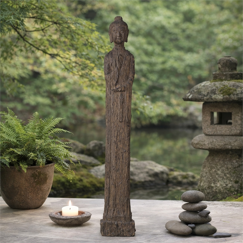 Reva Standing Buddha Sculpture- Distressed Brown Polyresin 24 Inch