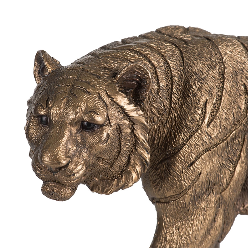 Tiger Statue Decor- Realistic 11 Inch Bronze Polyresin Sculpture