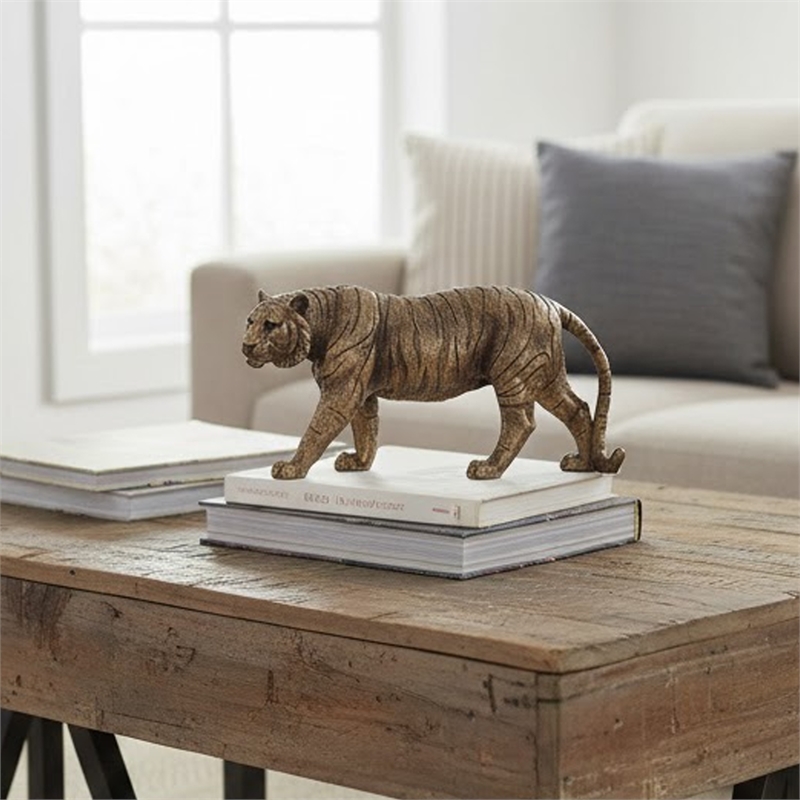 Tiger Statue Decor- Realistic 11 Inch Bronze Polyresin Sculpture