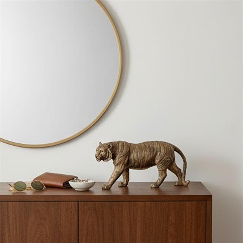 Tiger Statue Decor- Realistic 11 Inch Bronze Polyresin Sculpture