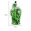 Jesu Temple Jar with Lid- White Green Palm Leaf Accent- 18 Inch Porcelain