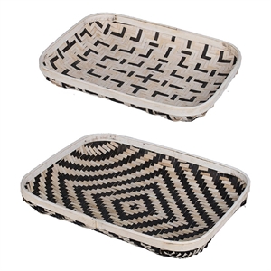Mona Organic Wash Trays Set of 2- White Black Bamboo Woven Patterns