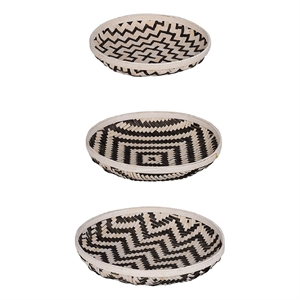 Mona Organic Wash Trays Set of 3- White Black Bamboo Woven Patterns