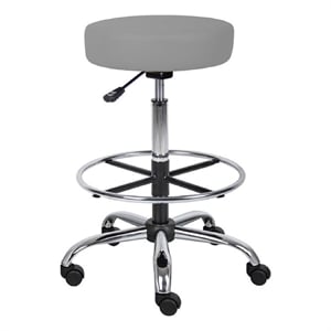 Fea Medical Drafting Stool- Round Gray Vinyl- Chrome Footring