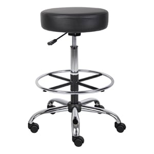 Fea Medical Drafting Stool- Round Black Vinyl- Chrome Footring