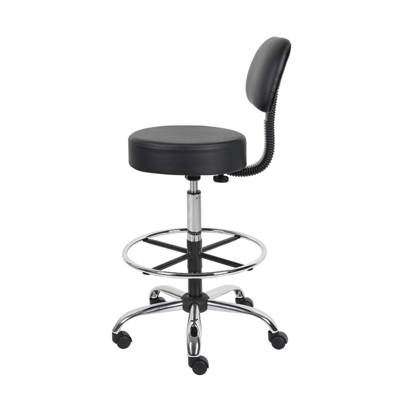Fea Medical Drafting Stool- Black Vinyl- Low Back and Padded Seat- Chrome